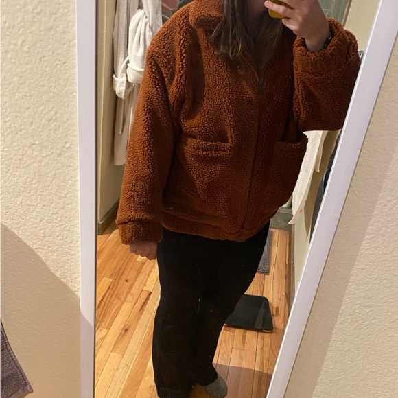 Princess Polly || Oversized Rust Teddy Sherpa Fleece Jacket Size S/M - Picture 11 of 13